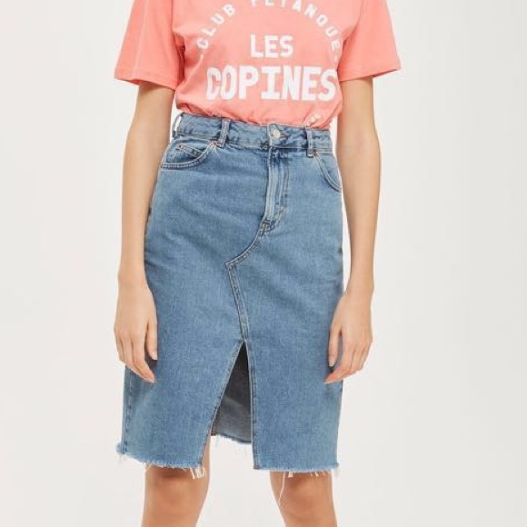 Topshop Dresses & Skirts - NWT Topshop Moto Denim Midi Skirt Size 8